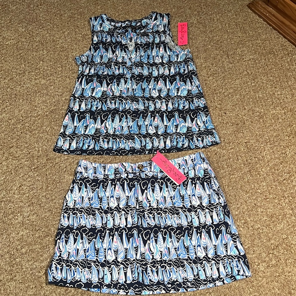 NWT. Lilly Pulitzer skirt with matching sleeveless top. Top is M and skirt is 6